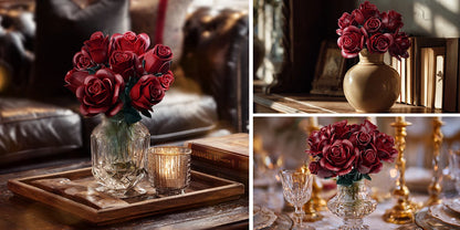 Burgundy Red Roses Building Set Block Bouquet Flowers