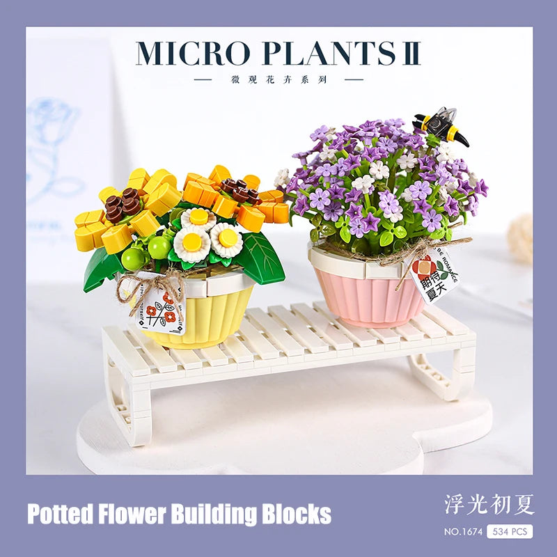Flower Building Blocks DIY Plant Bonsai Decoration Rose