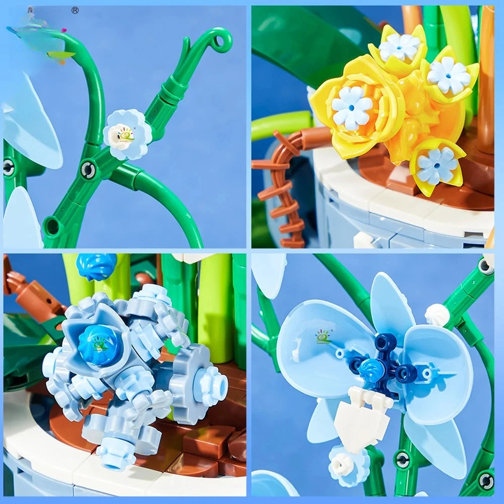 Flower Orchid Coffee Cup Potted Building Blocks