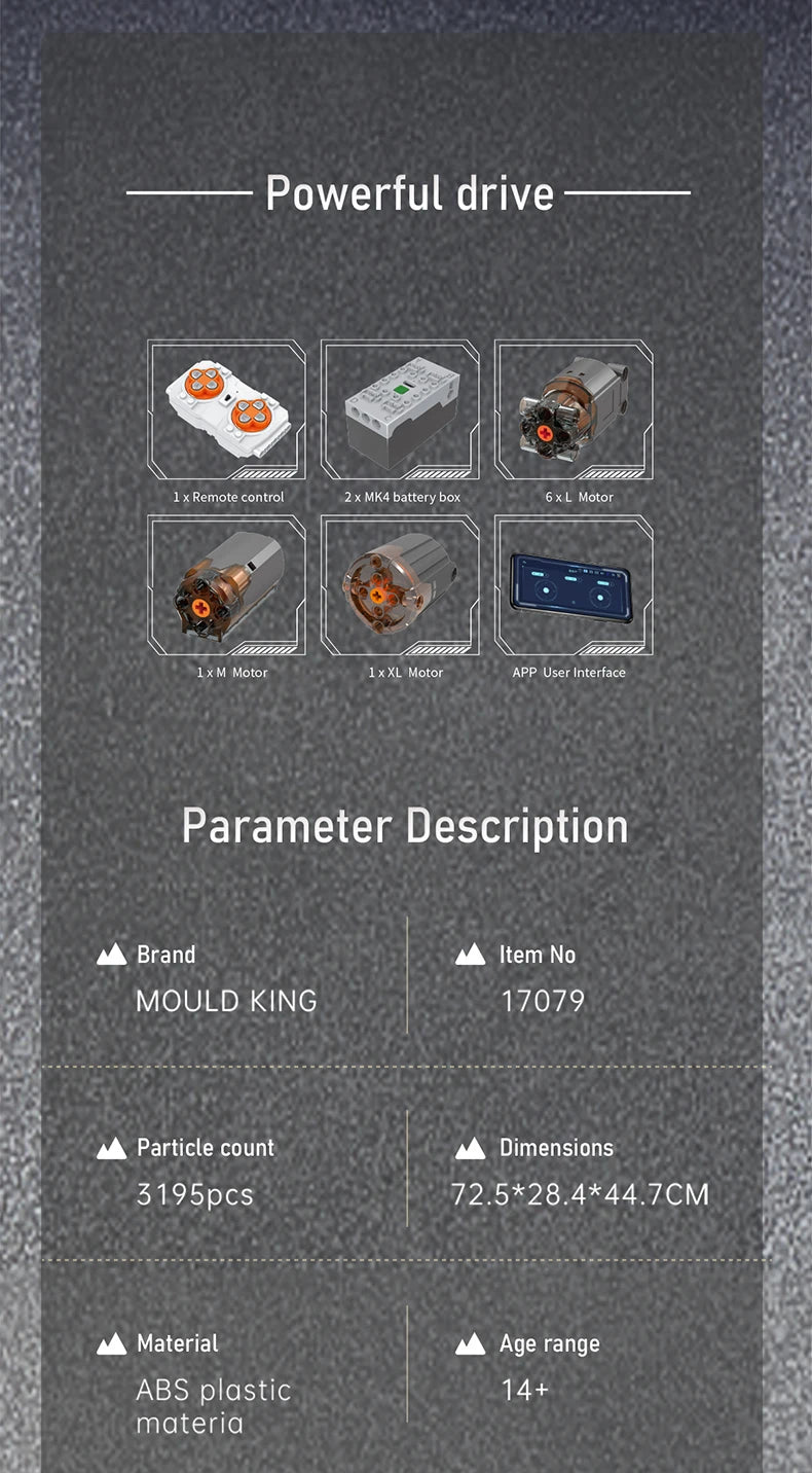 Mould King 17079 Technical Car Toys The RC Sci-Fi Excavator Building Block Enginerring Truck Brick Set Kids Christmas Gift