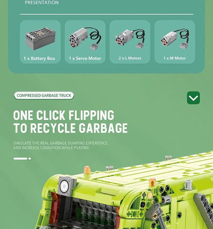 Compression Garbage Truck Electric RC Building Block Assembly Model