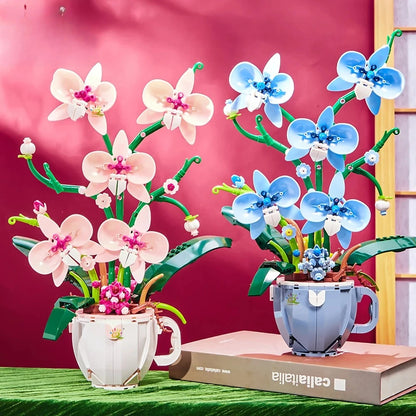 Flower Orchid Coffee Cup Potted Building Blocks