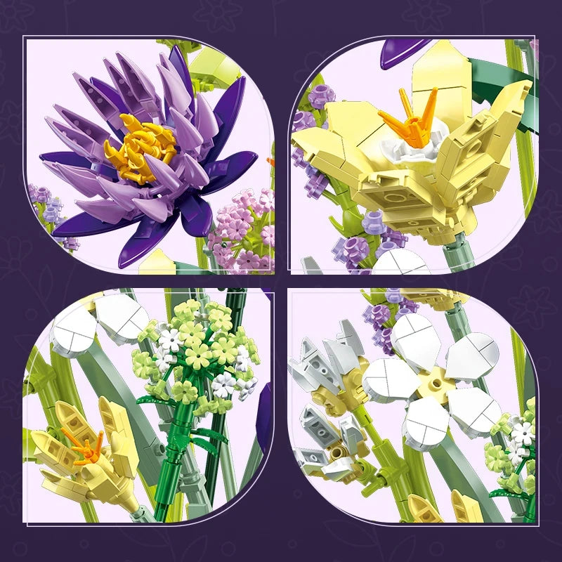 Romantic Violet Flower Bouquet Building Blocks