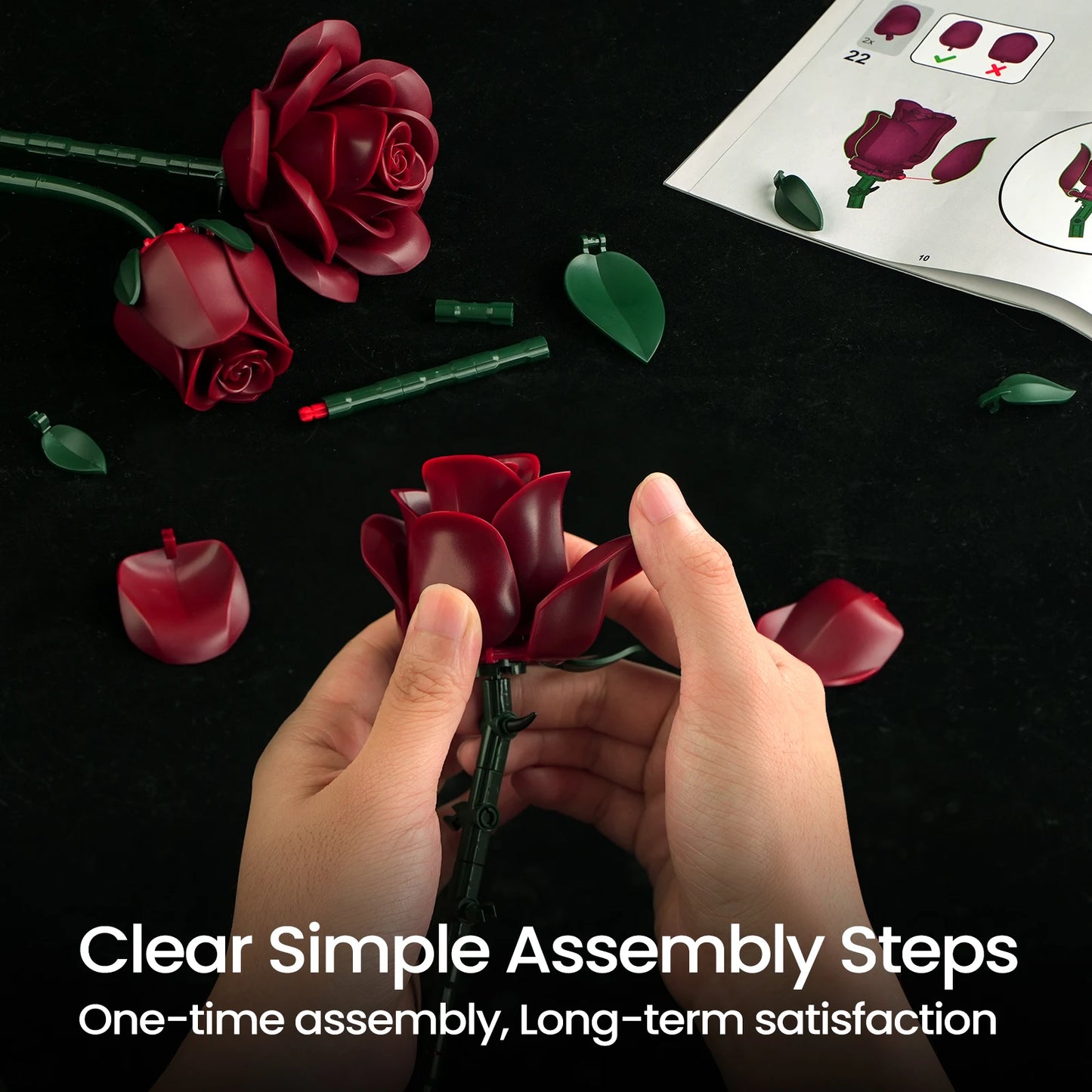 Burgundy Red Roses Building Set Block Bouquet Flowers