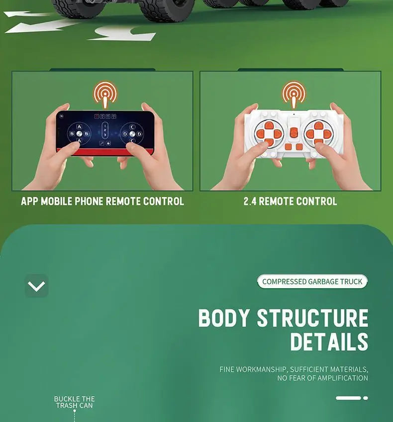 Compression Garbage Truck Electric RC Building Block Assembly Model