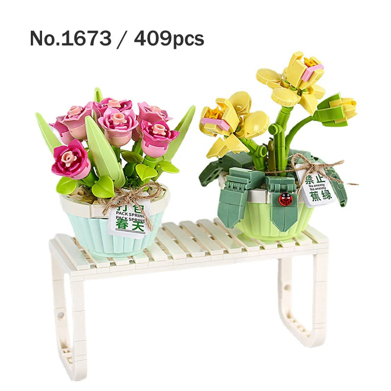 Flower Building Blocks DIY Plant Bonsai Decoration Rose