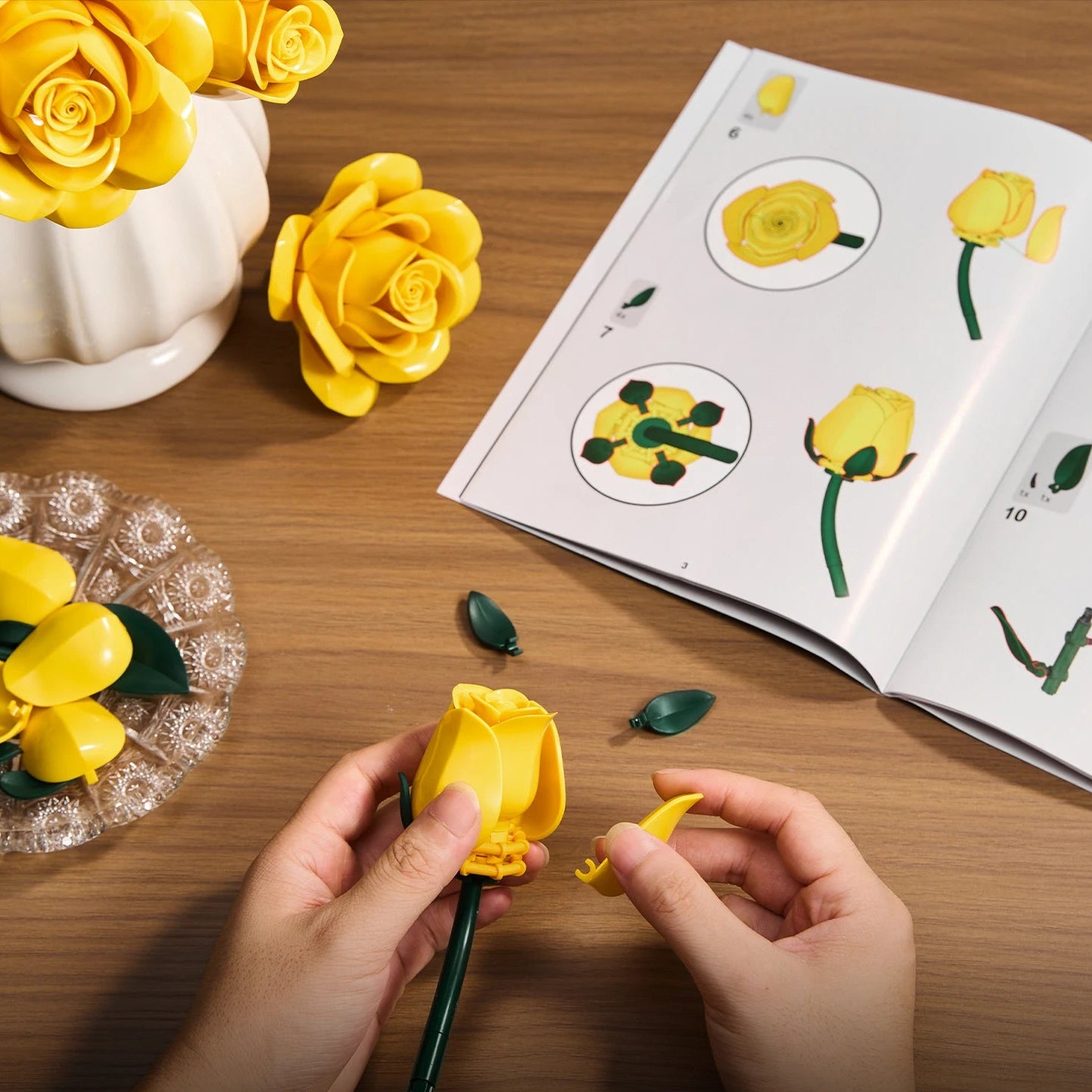 Yellow Flower Bouquet Building Set Block Roses Artificial Flowers Brick