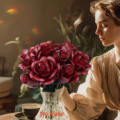 Burgundy Red Roses Building Set Block Bouquet Flowers