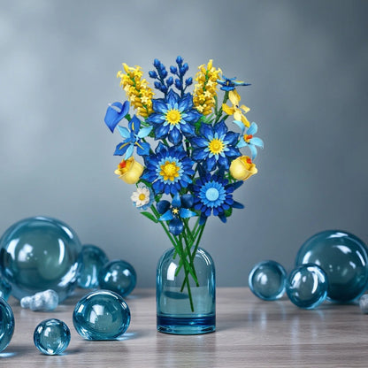 Romantic Ice Blue Daisy Bouquet Building Blocks Eternal Flower Plant