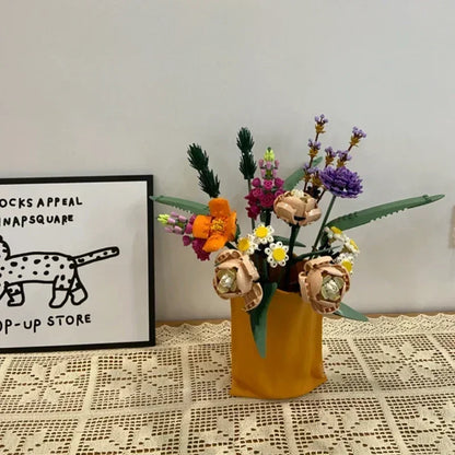 Romantic Rose Flower Bouquets Decorative Building Block