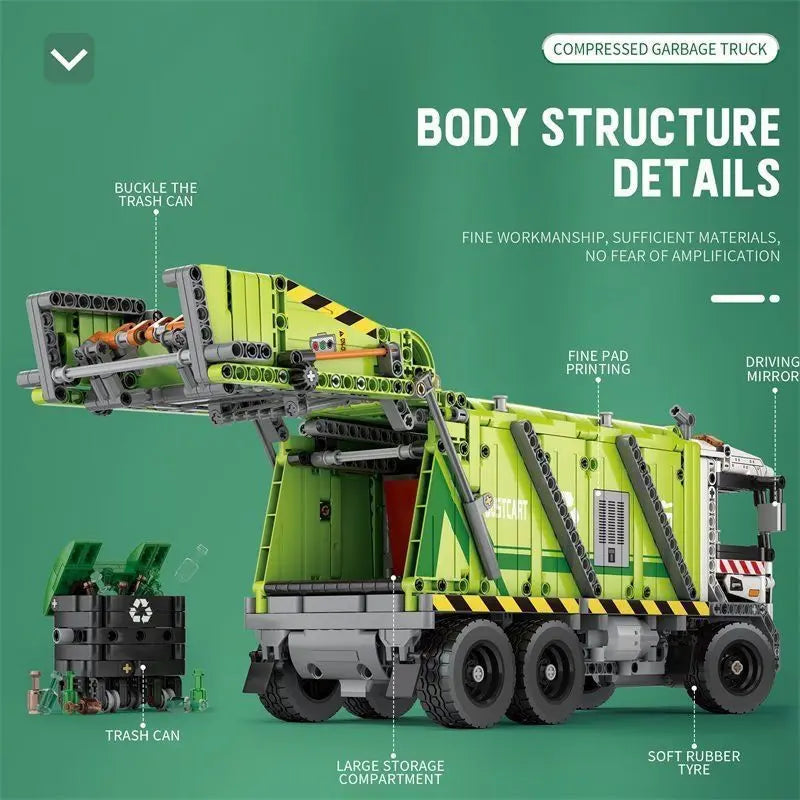 Compression Garbage Truck Electric RC Building Block Assembly Model