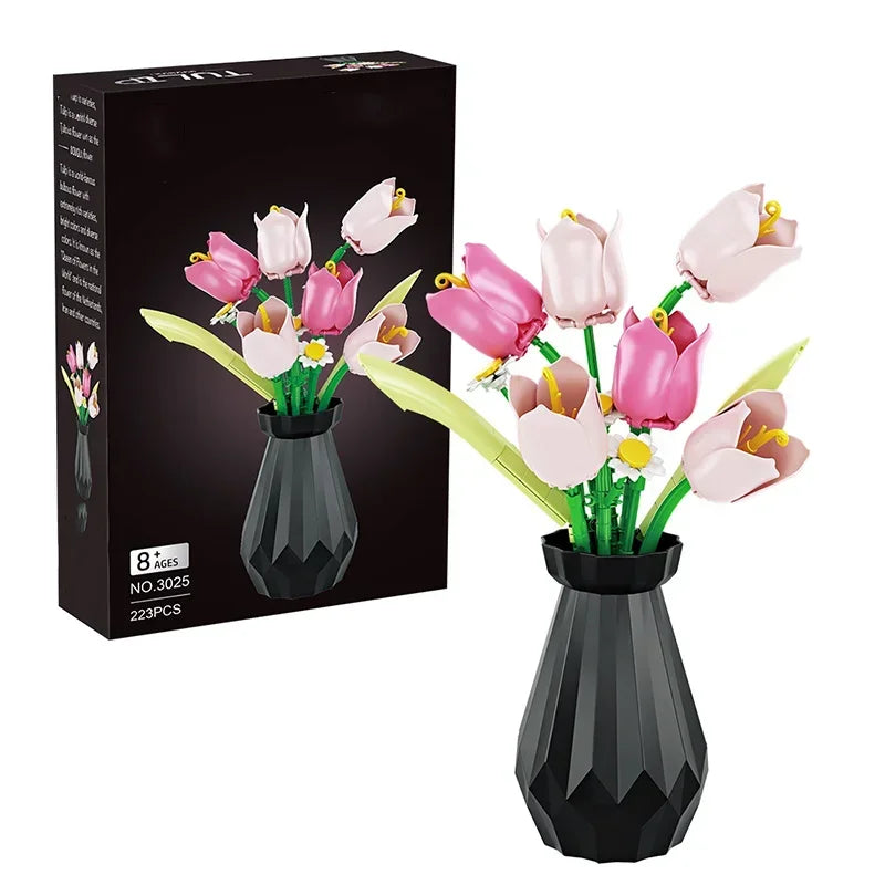 Rose Tulips Flower Model Building Blocks Set 3D