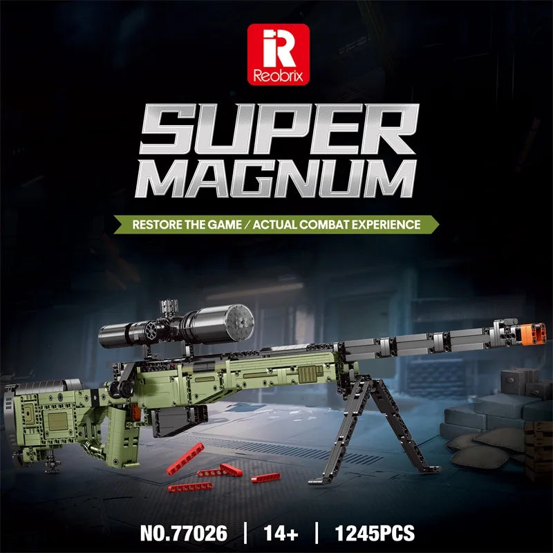 1245PCS AWM Sniper Rifle Model Building Blocks Military Weapon Super Magnum With Scope Bricks Toys Set Children's Holiday Gift