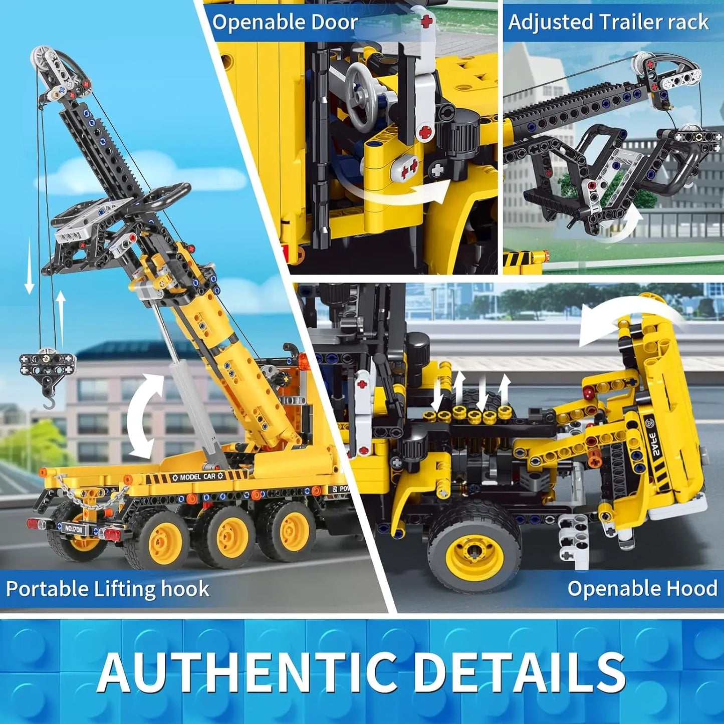 Tow Truck Building Blocks City Engeneering Trailer Crane Car