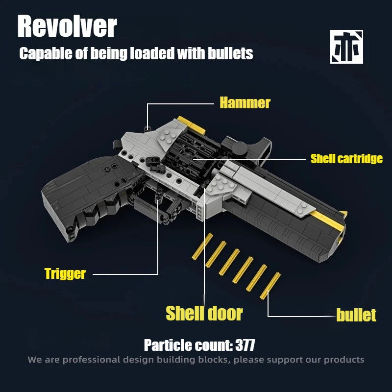 377PCS Creative revolver Building Blocks MOC Technical Capable of Firing Bullets Assemble Bricks Toy Gift For Kids