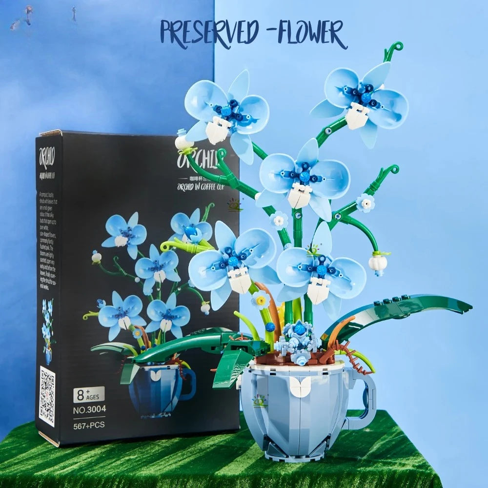 Flower Orchid Coffee Cup Potted Building Blocks