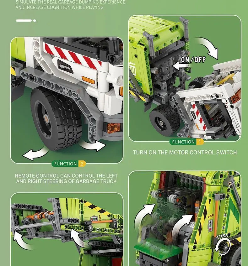 Compression Garbage Truck Electric RC Building Block Assembly Model