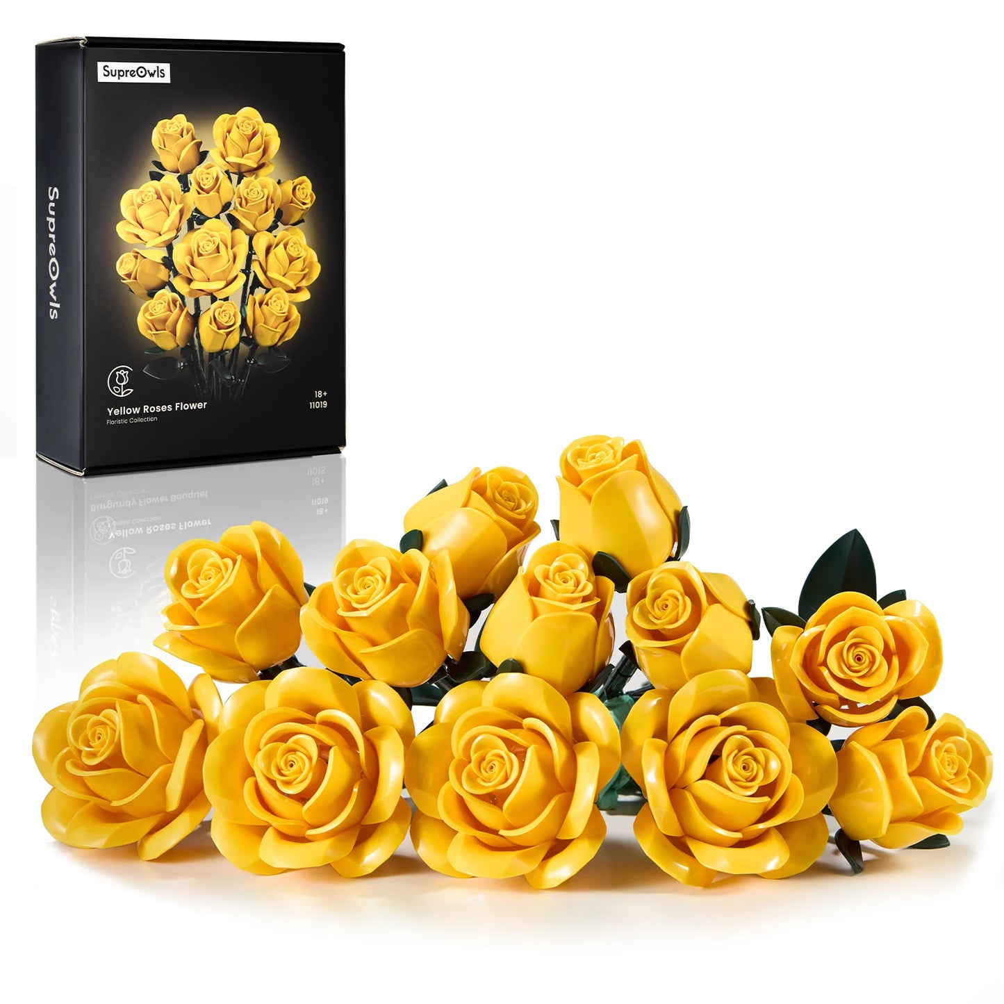 Yellow Flower Bouquet Building Set Block Roses Artificial Flowers Brick