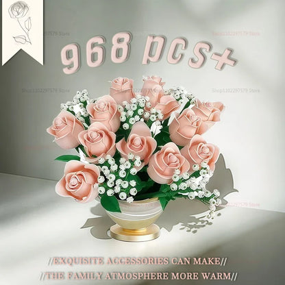 Pink Roses Romantic Flower Bouquet Building Blocks