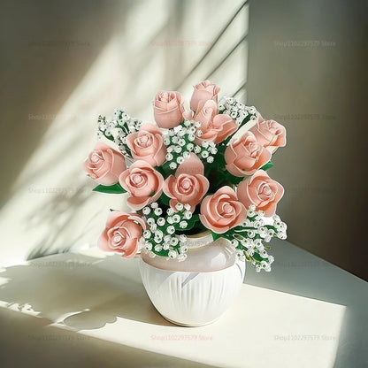 Pink Roses Romantic Flower Bouquet Building Blocks