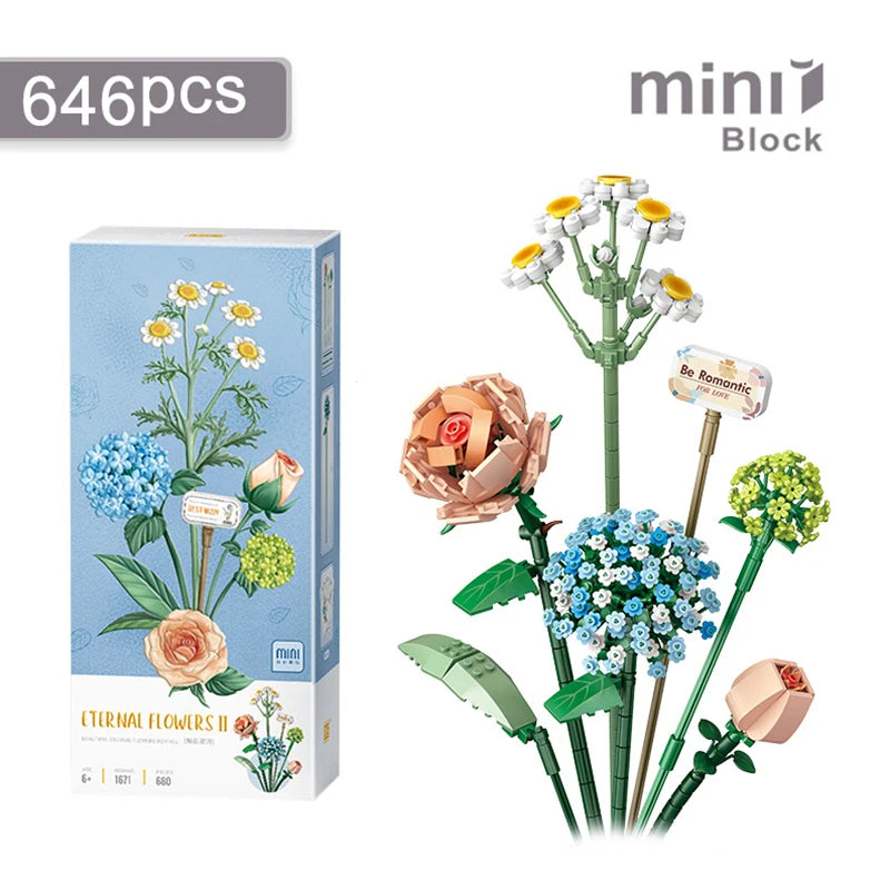 Flower Building Blocks DIY Plant Bonsai Decoration Rose