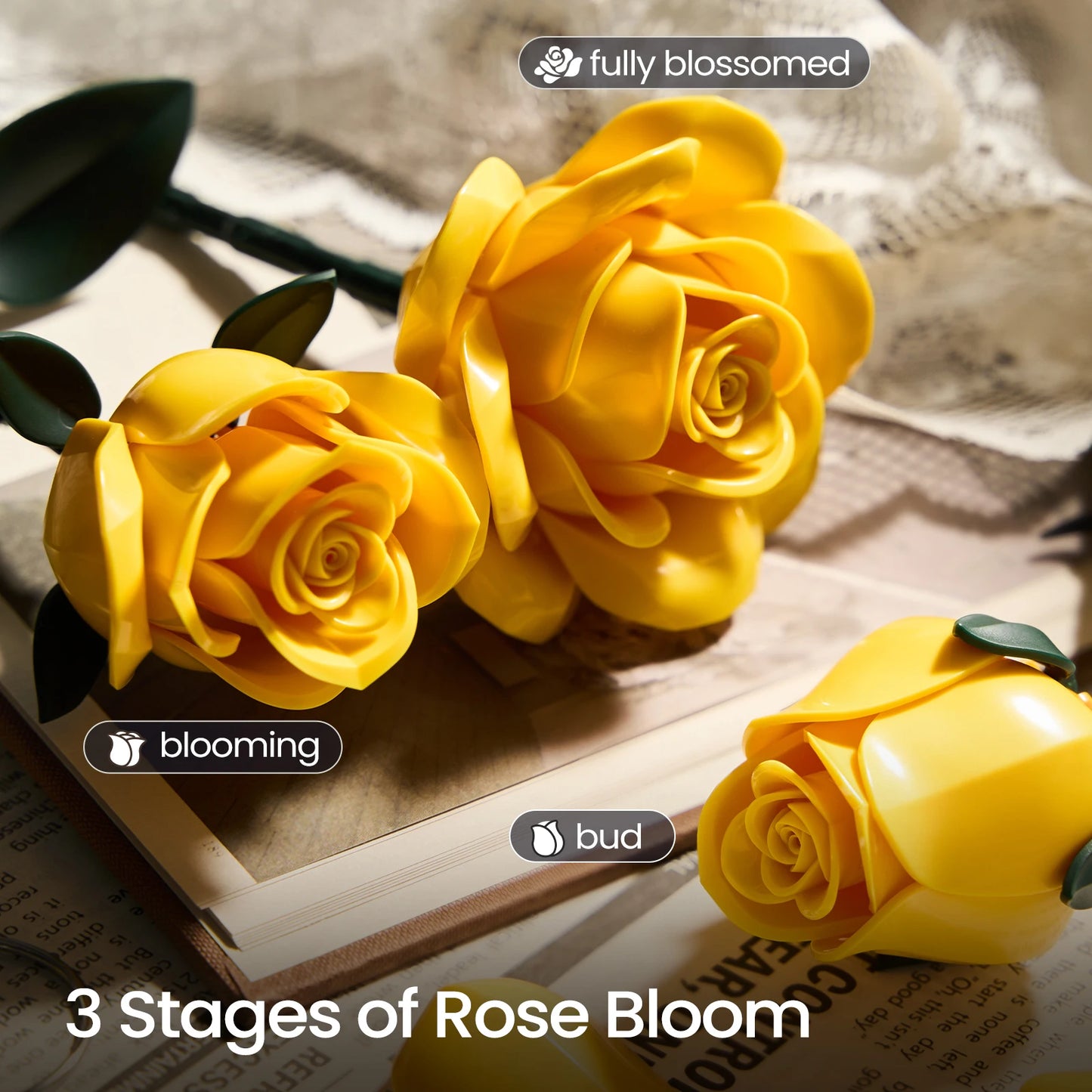 Yellow Flower Bouquet Building Set Block Roses Artificial Flowers Brick