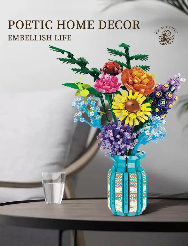 Sunflower Building Blocks Flower Bouquet Vase
