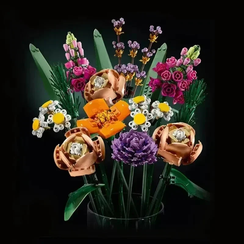 Romantic Rose Flower Bouquets Decorative Building Block