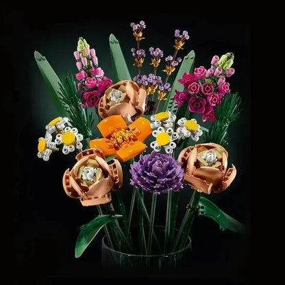 Romantic Rose Flower Bouquets Decorative Building Block