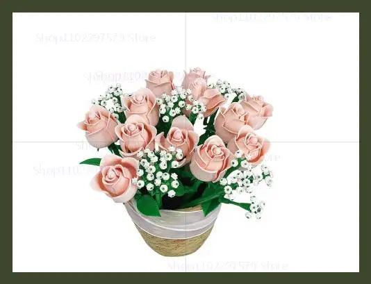Pink Roses Romantic Flower Bouquet Building Blocks