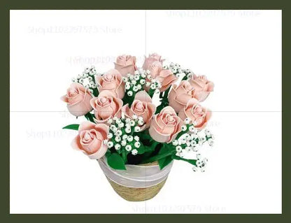 Pink Roses Romantic Flower Bouquet Building Blocks
