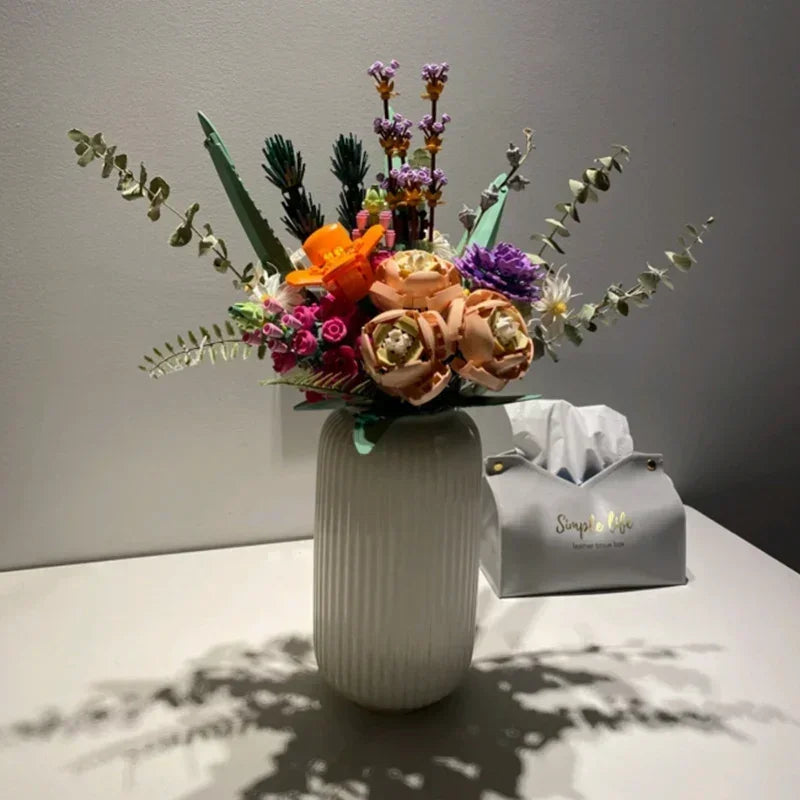 Romantic Rose Flower Bouquets Decorative Building Block