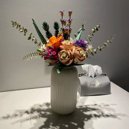 Romantic Rose Flower Bouquets Decorative Building Block