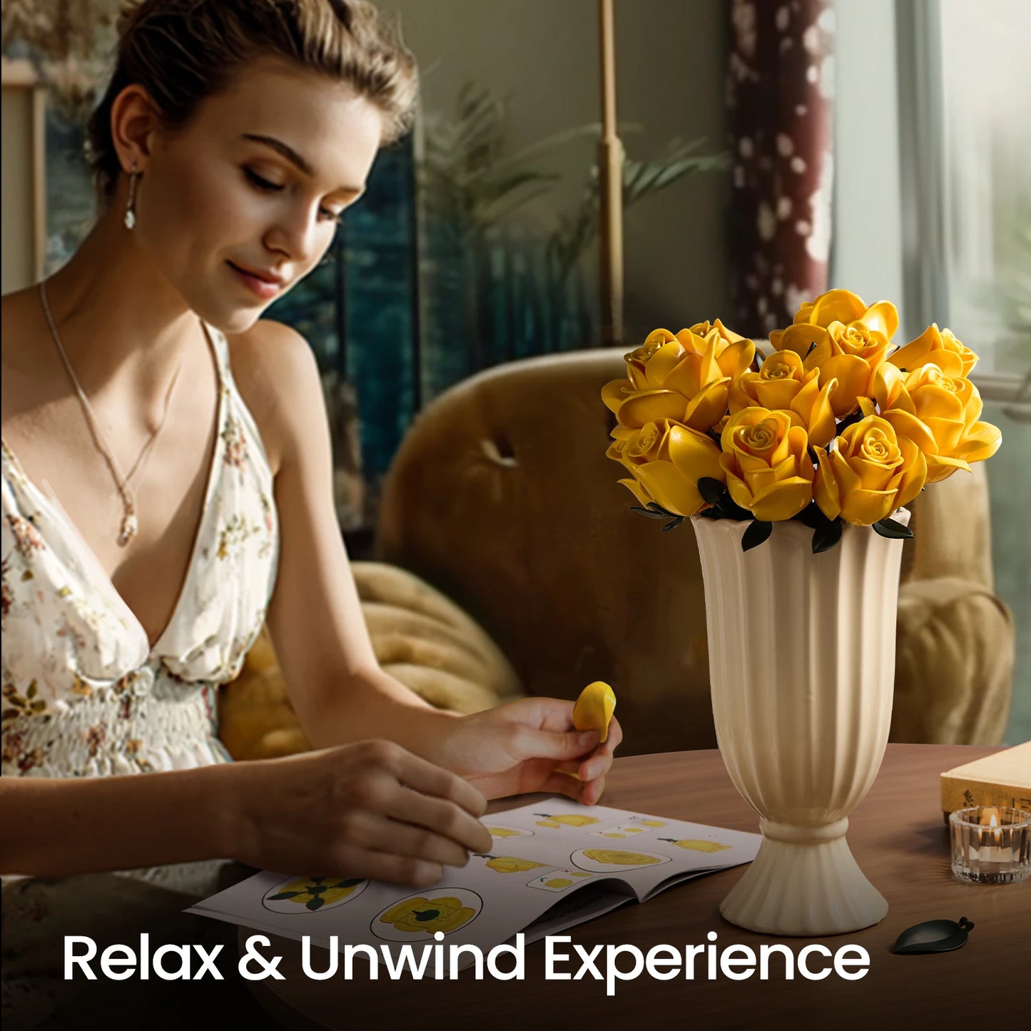 Yellow Flower Bouquet Building Set Block Roses Artificial Flowers Brick