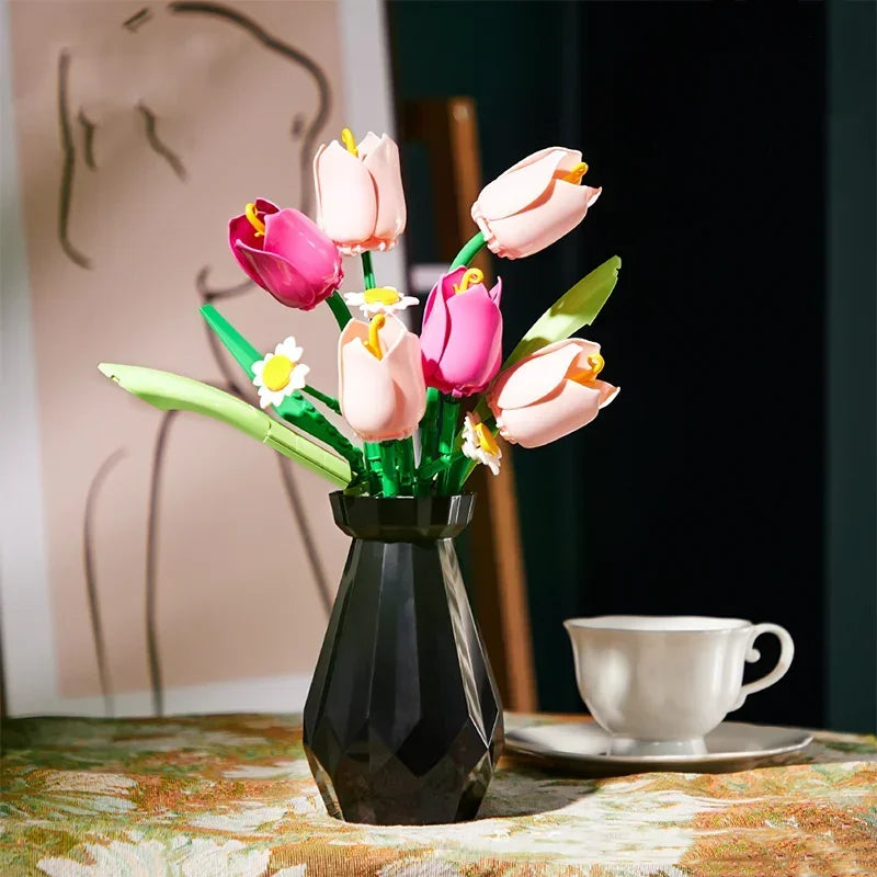 Rose Tulips Flower Model Building Blocks Set 3D