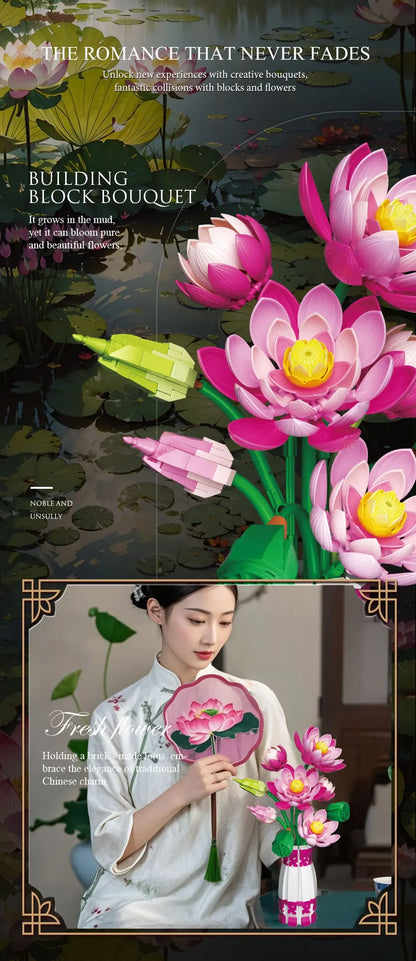 Lotus Flower with Vase Building Blocks