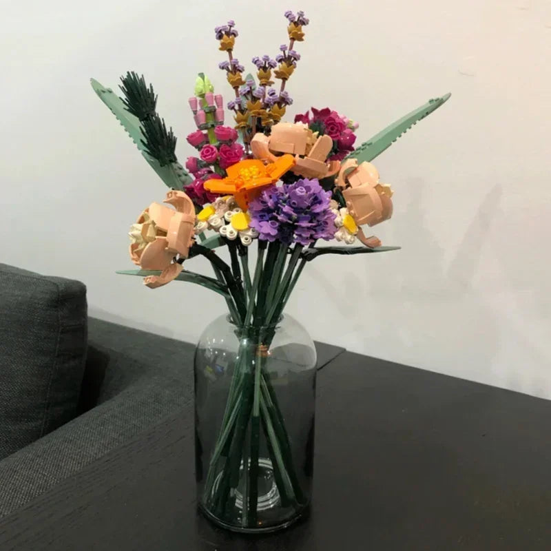 Romantic Rose Flower Bouquets Decorative Building Block
