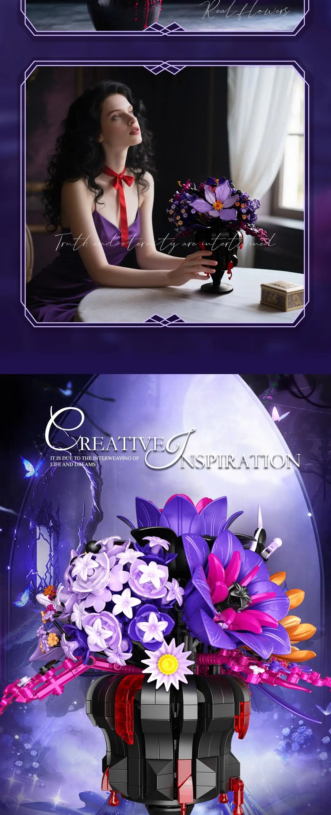 Romantic Flower Bouquet Building Blocks Preserved Flowers Vase Model