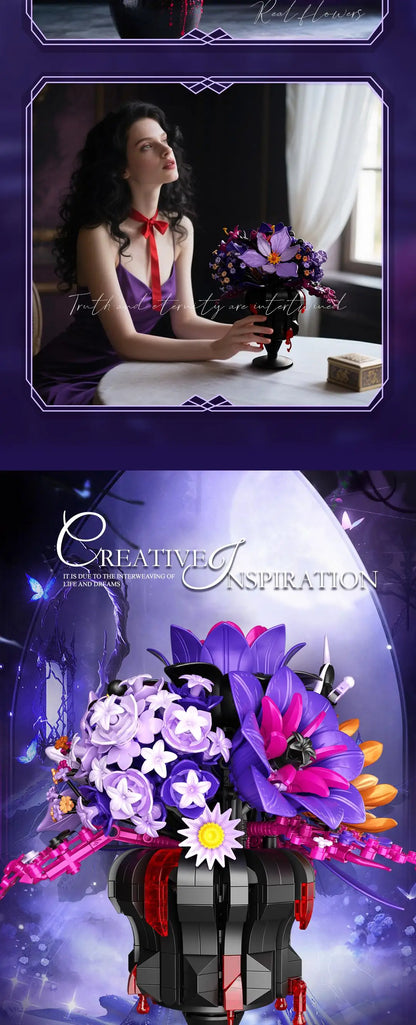 Romantic Flower Bouquet Building Blocks Preserved Flowers Vase Model