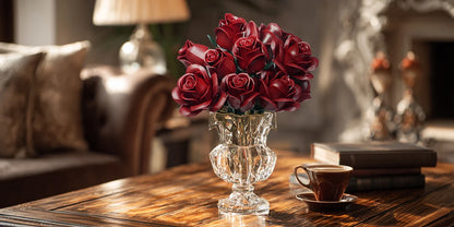 Burgundy Red Roses Building Set Block Bouquet Flowers