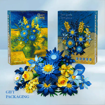 Romantic Ice Blue Daisy Bouquet Building Blocks Eternal Flower