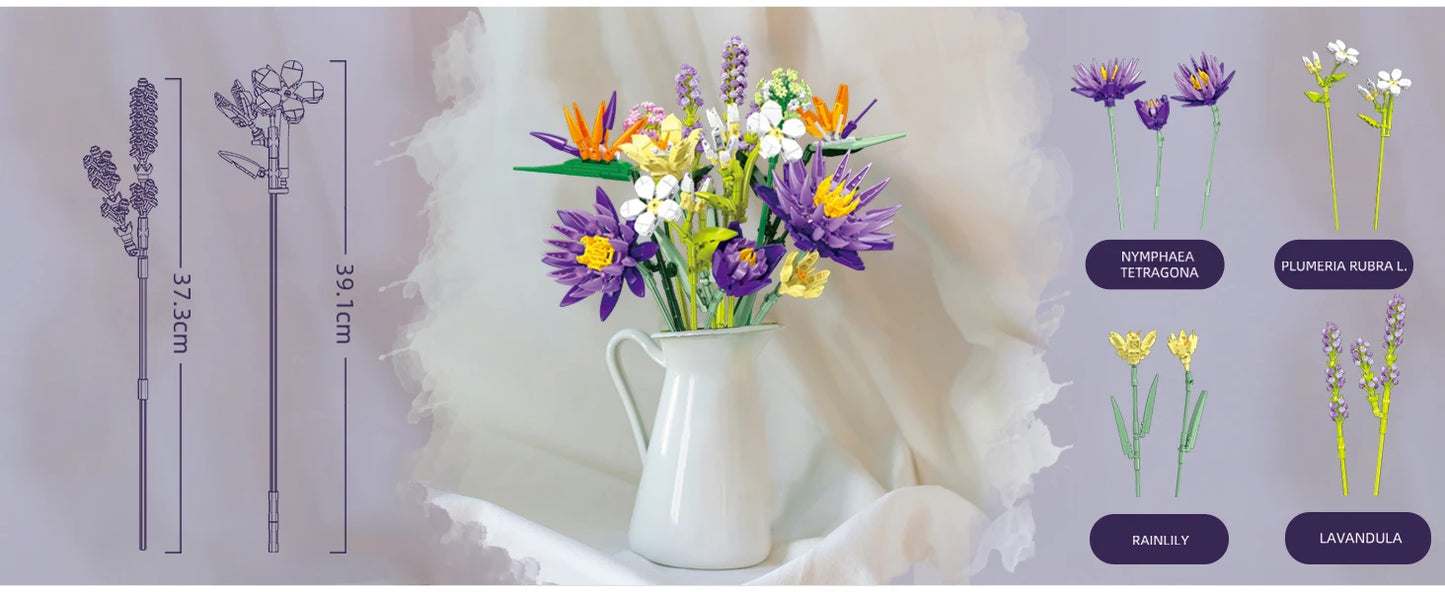 Romantic Violet Flower Bouquet Building Blocks