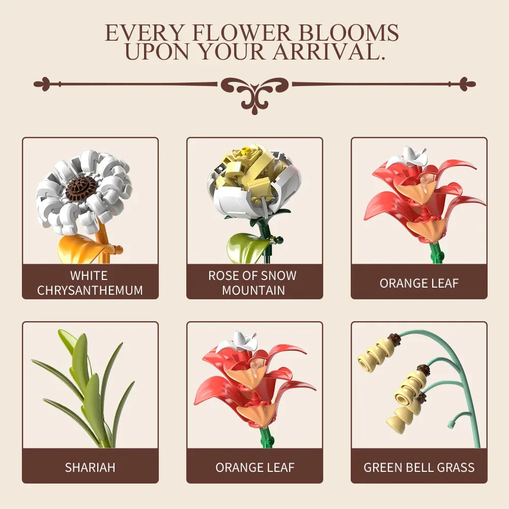 Artistic Bouquet Building Blocks Flower With Vase