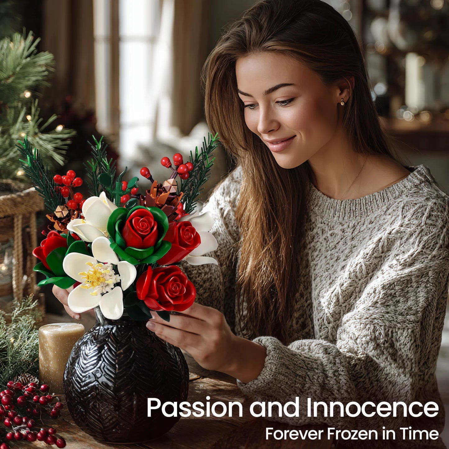 Yellow Flower Bouquet Building Set Block Roses Artificial Flowers Brick