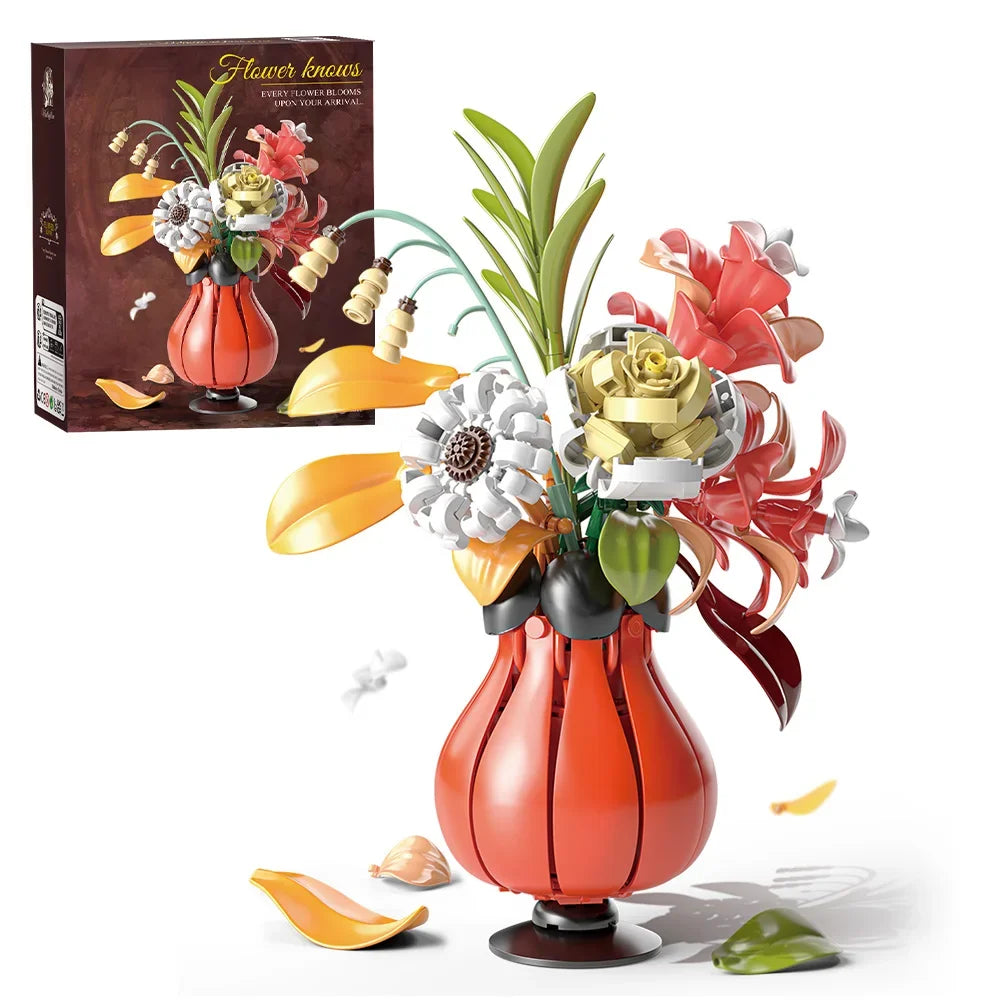 Artistic Bouquet Building Blocks Flower With Vase