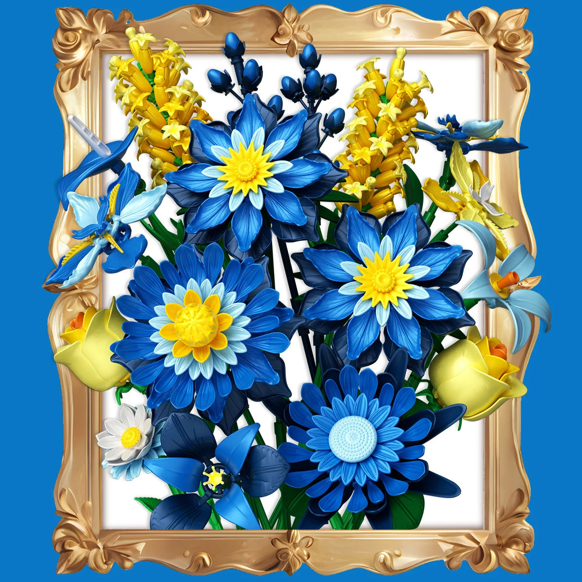 Romantic Ice Blue Daisy Bouquet Building Blocks Eternal Flower Plant