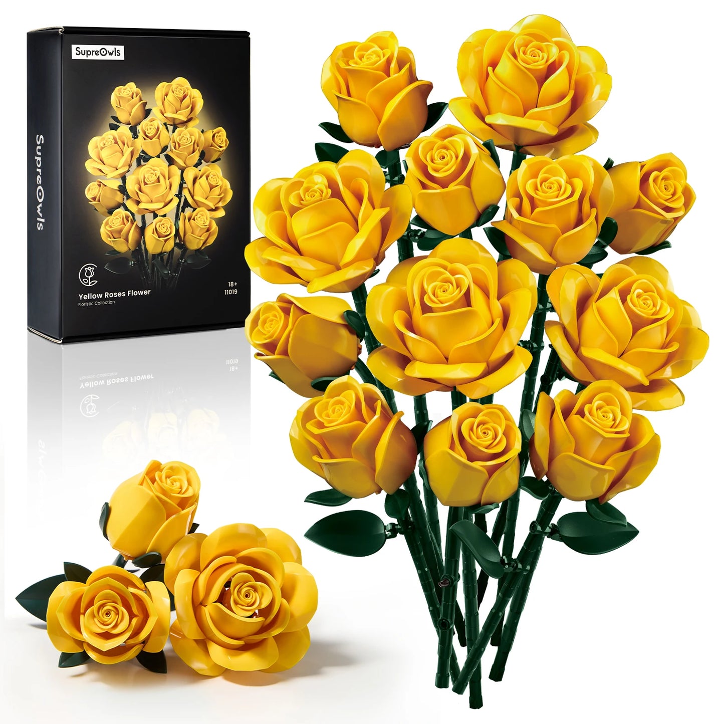 Yellow Flower Bouquet Building Set Block Roses Artificial Flowers Brick