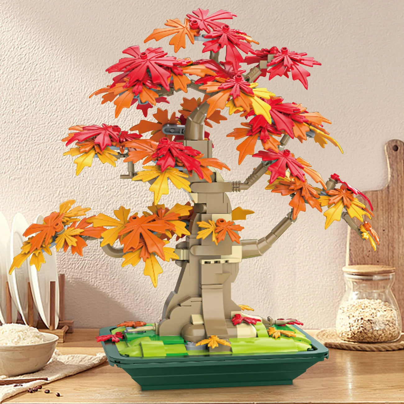Bonsai maple tree home decoration, Building blocks tree model