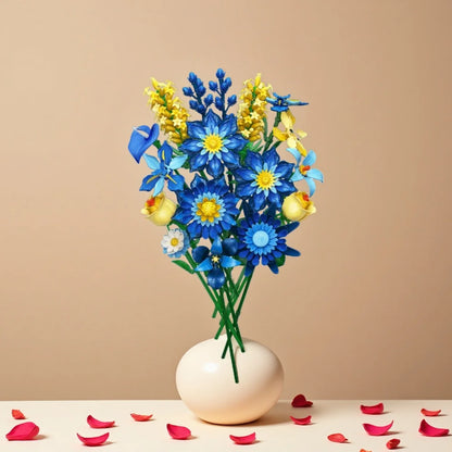 Romantic Ice Blue Daisy Bouquet Building Blocks Eternal Flower Plant