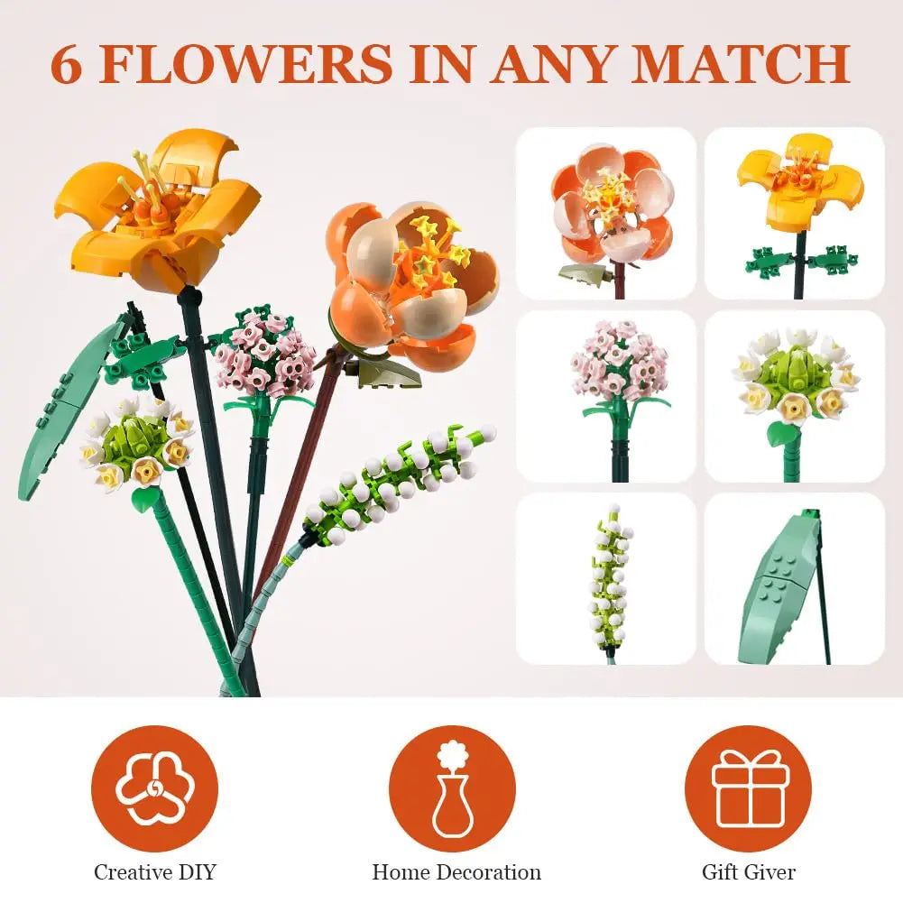 Mini Block Kids Building Toys Bricks Flowers